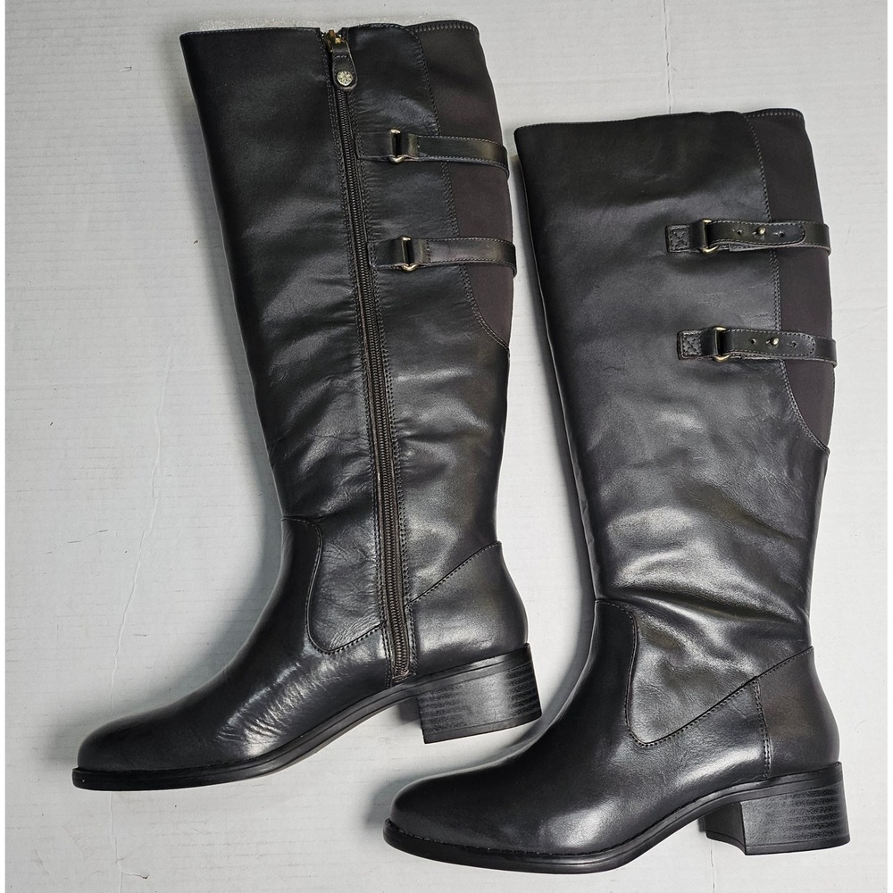 Isaac Mizrahi Live‎ Angela Black Leather Tall Riding Boots 7M WC A270205